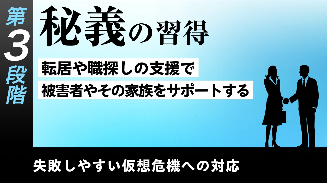 【第29回】第3段階【即戦力の習得】失敗しやすい仮想危機への対応　秘義の習得――転居や職探しの支援で被害者やその家族をサポートする　